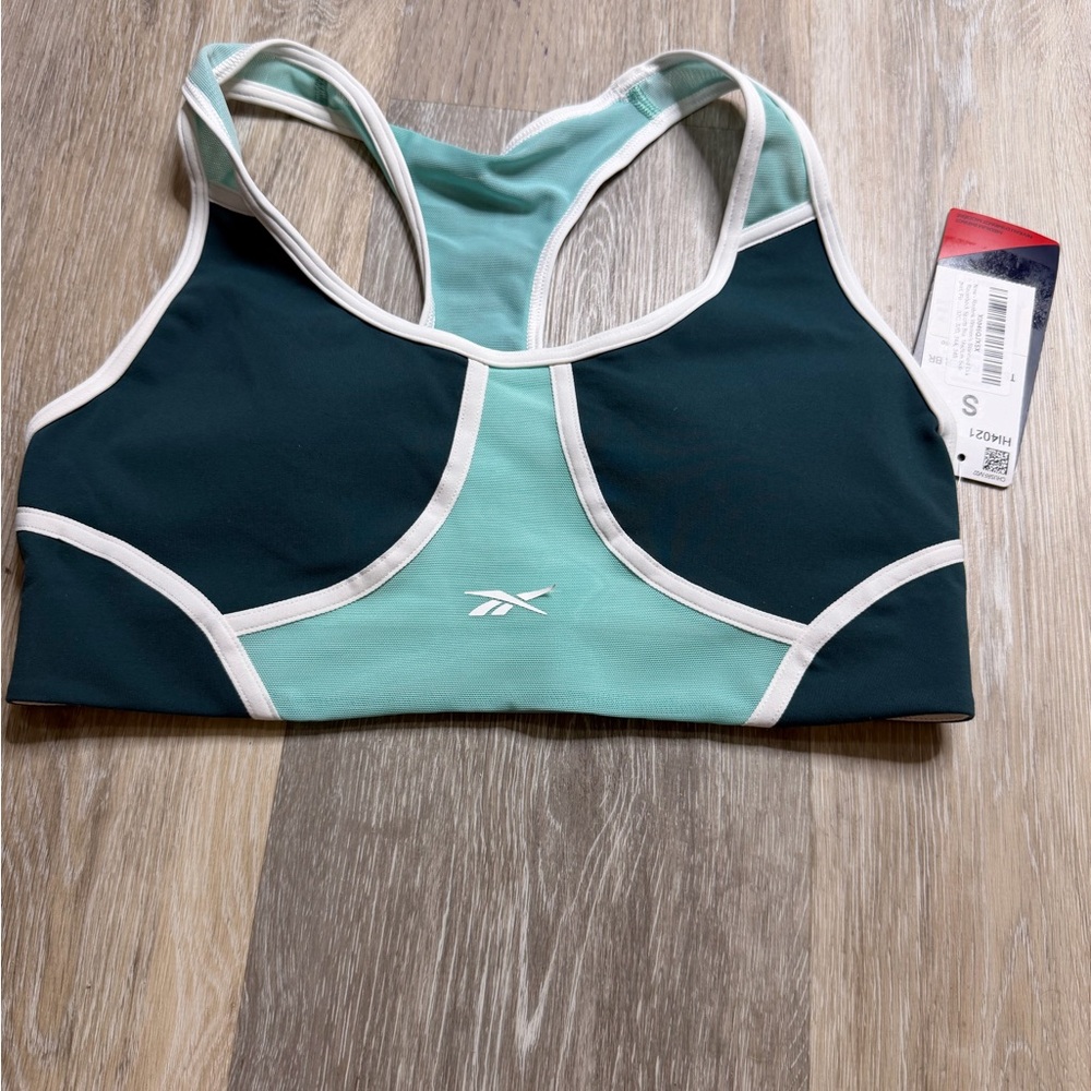 Reebok Teal & Dark Green Colorblock Racerback Sports Bra